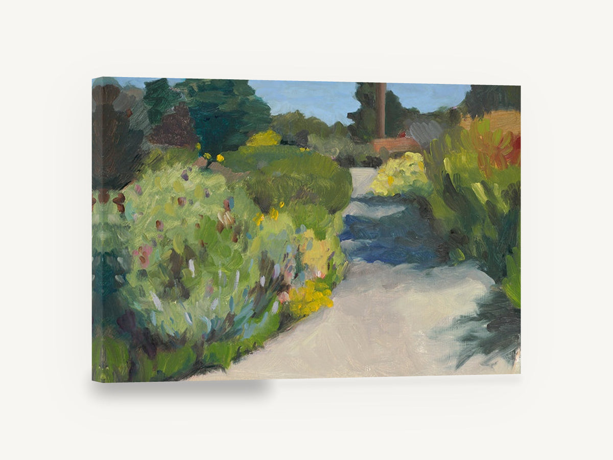 Sunlit Garden Walkway, summer garden path landscape painting, landscape canvas wall art print ready to hang