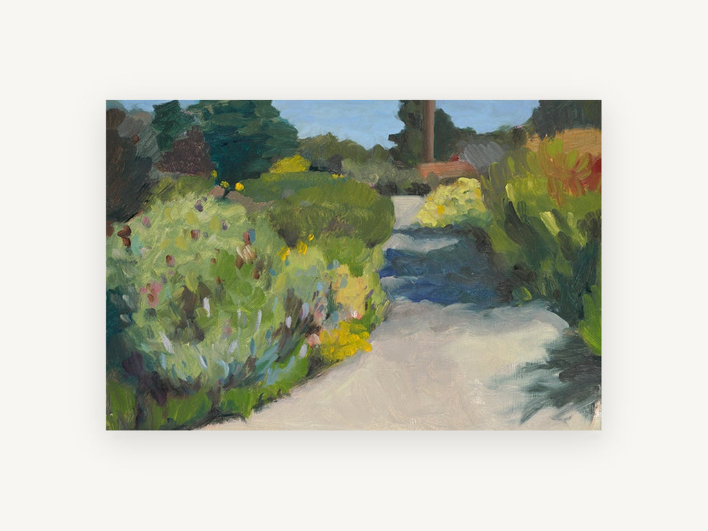 Sunlit Garden Walkway, summer garden path landscape painting, landscape canvas wall art print, front view