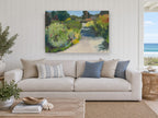 Sunlit Garden Walkway landscape canvas print on the wall of a beach house living room