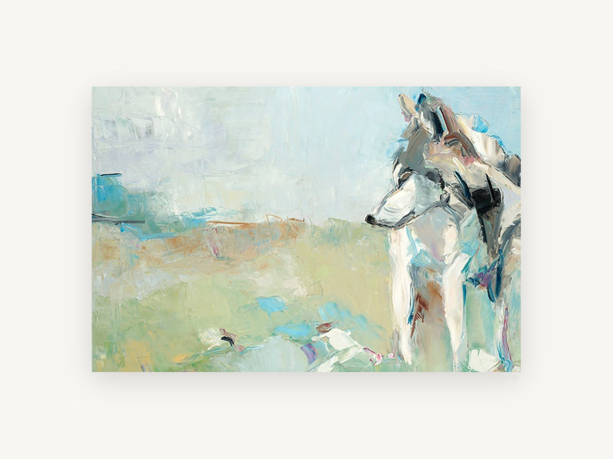 Wolf in Pale Meadow, abstract wolf meadow painting, animal canvas wall art print, front view