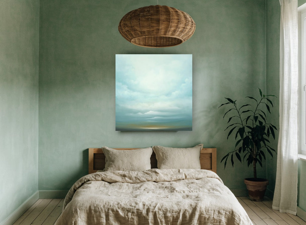 Pale Horizon Sky landscape canvas print on the wall of a bedroom