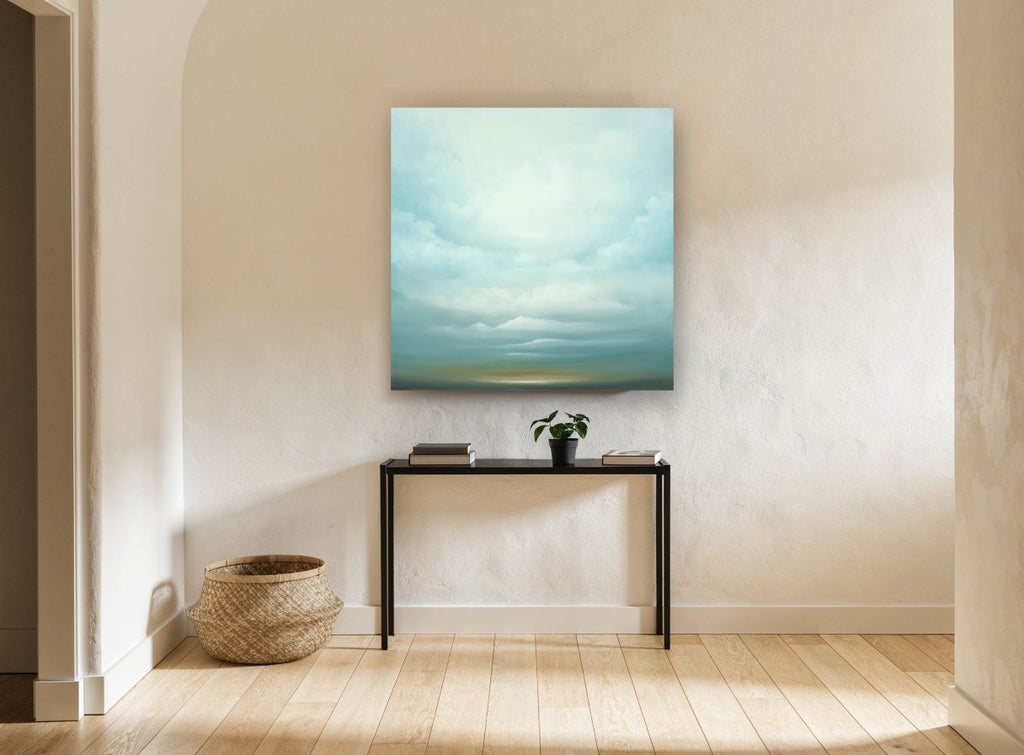 Pale Horizon Sky landscape canvas print on the wall of a hallway