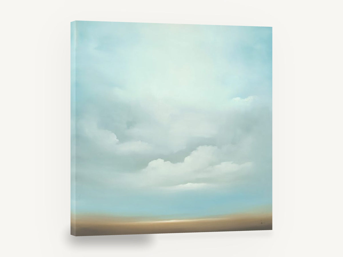 Soft Cloud Horizon, pale blue cloudscape over horizon, landscape canvas wall art print ready to hang
