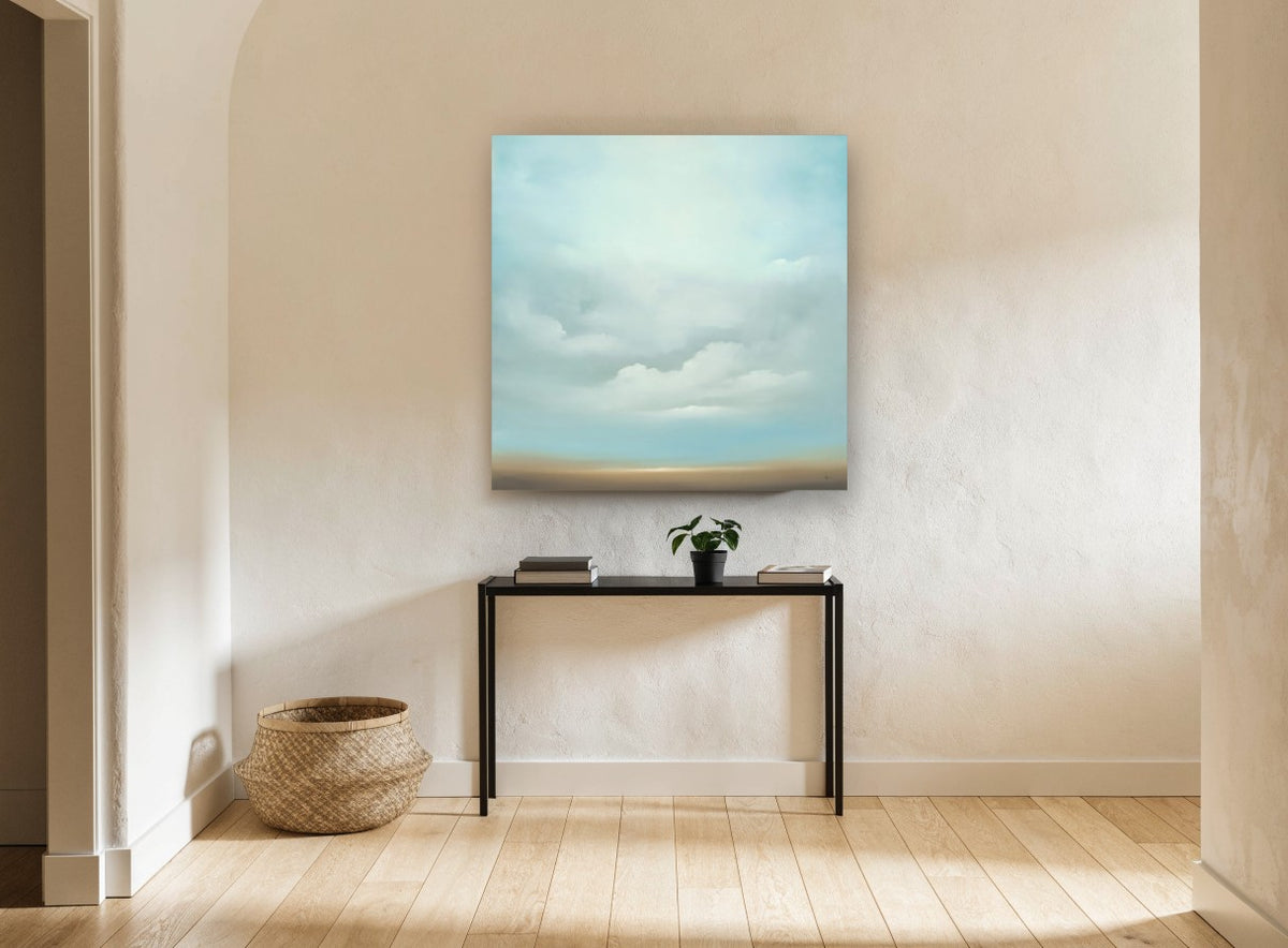 Soft Cloud Horizon landscape canvas print on the wall of a hallway