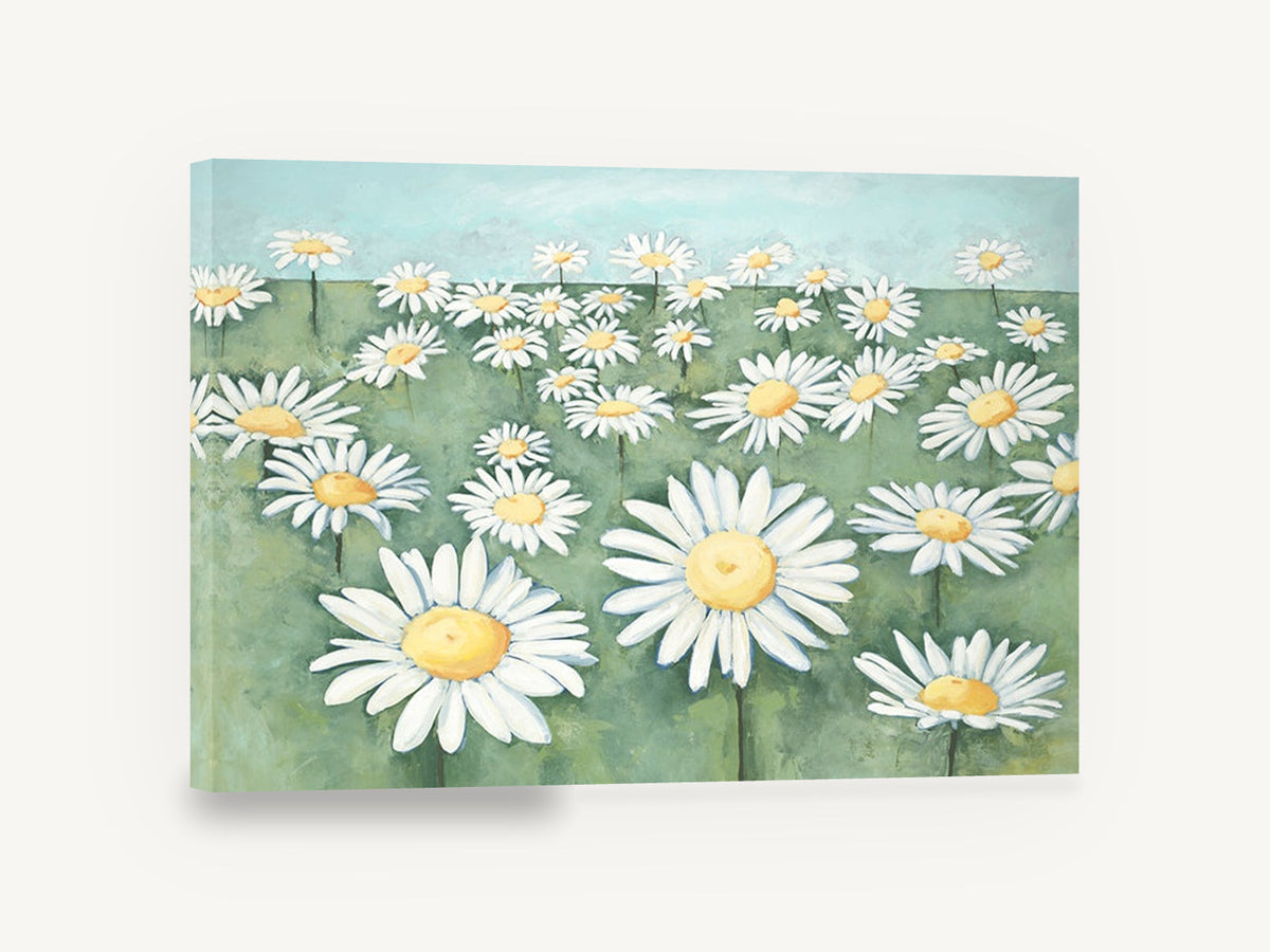 Daisy Meadow Hill, white daisy meadow floral painting, floral canvas wall art print ready to hang