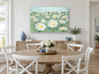 Daisy Meadow Hill floral canvas print on the wall of a Hamptons dining room