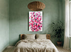 Pink Blush Bouquet floral canvas print on the wall of a bedroom