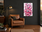 Pink Blush Bouquet floral canvas print on the wall of a charcoal living room