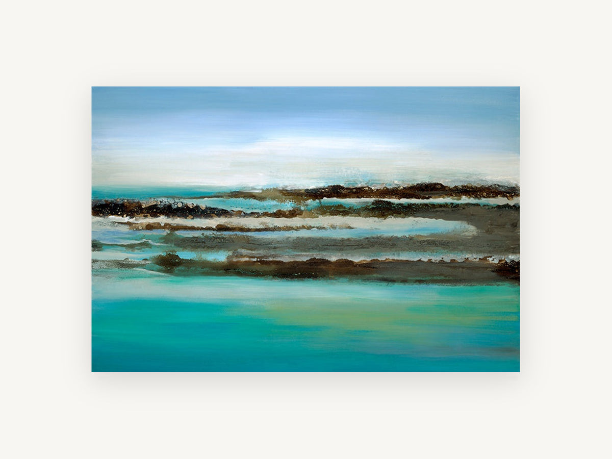 Teal Shoreline Bands, coastal canvas wall art print, front view
