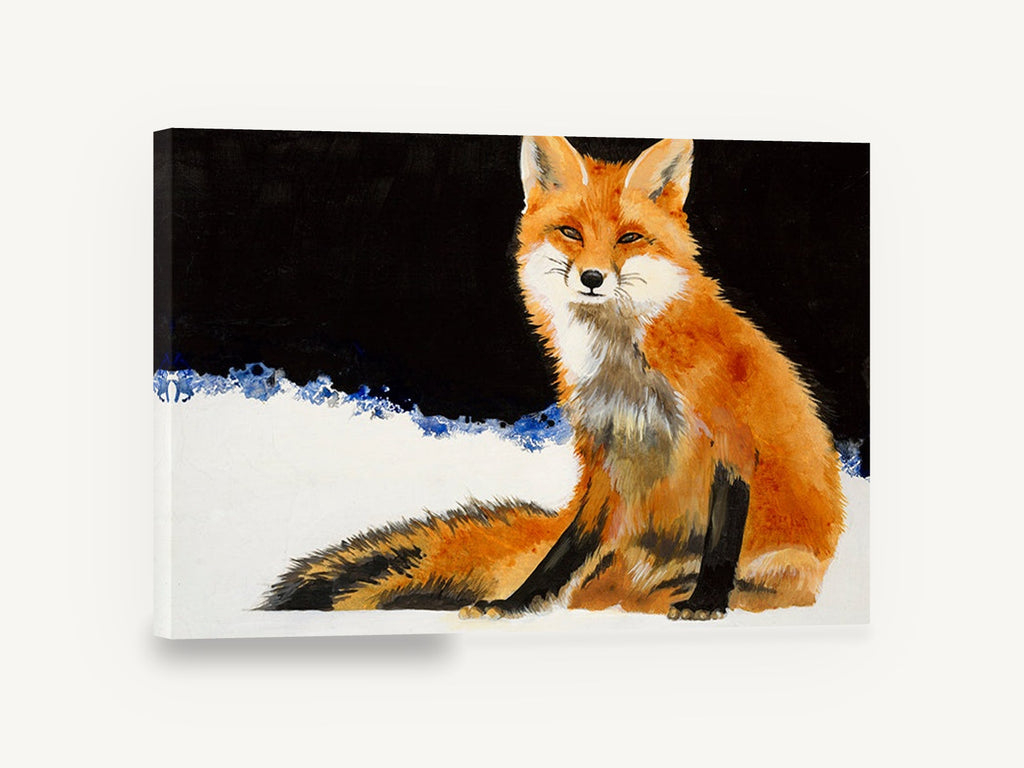 Fox in the Snow, red fox watercolour portrait, animal canvas wall art print ready to hang