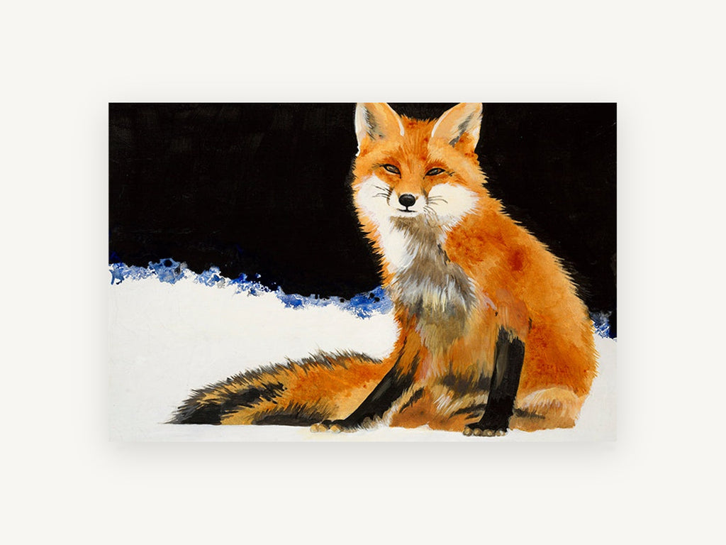 Fox in the Snow, red fox watercolour portrait, animal canvas wall art print, front view