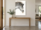 Inked Zebra Stripe Gaze animal canvas print on the wall of a entry hall