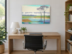 Lavender Grove Reflections landscape canvas print on the wall of a study
