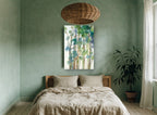 Soft Eucalypt Canopy landscape canvas print on the wall of a bedroom