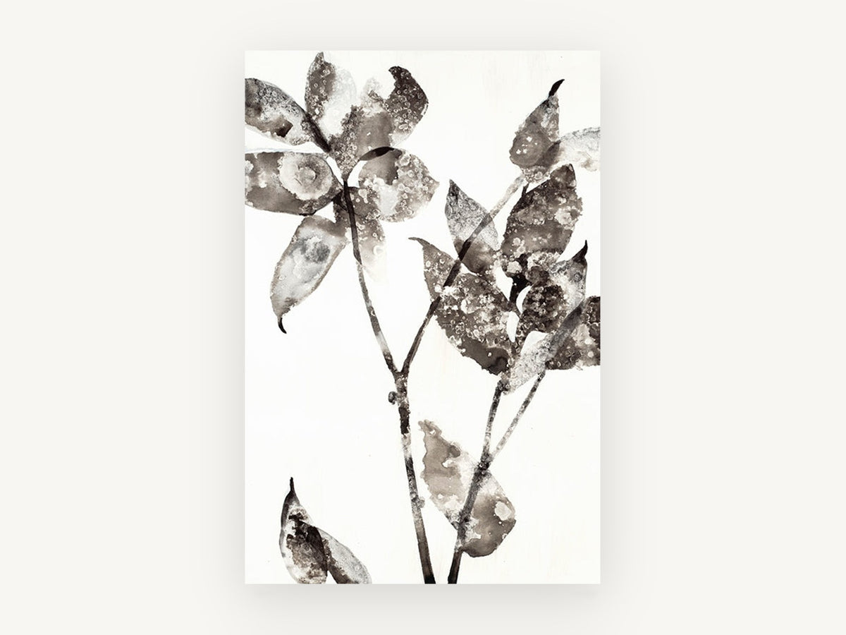 Mottled Ink Leaves, floral canvas wall art print, front view