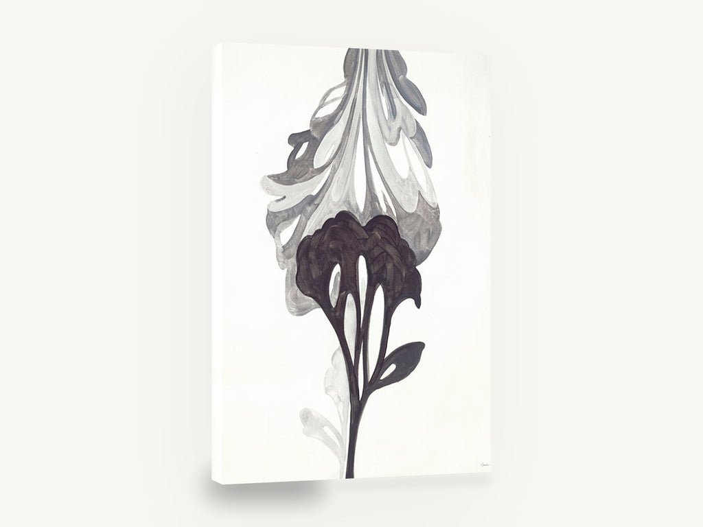 Inked Bloom Study, black and white abstract flower painting, floral canvas wall art print ready to hang