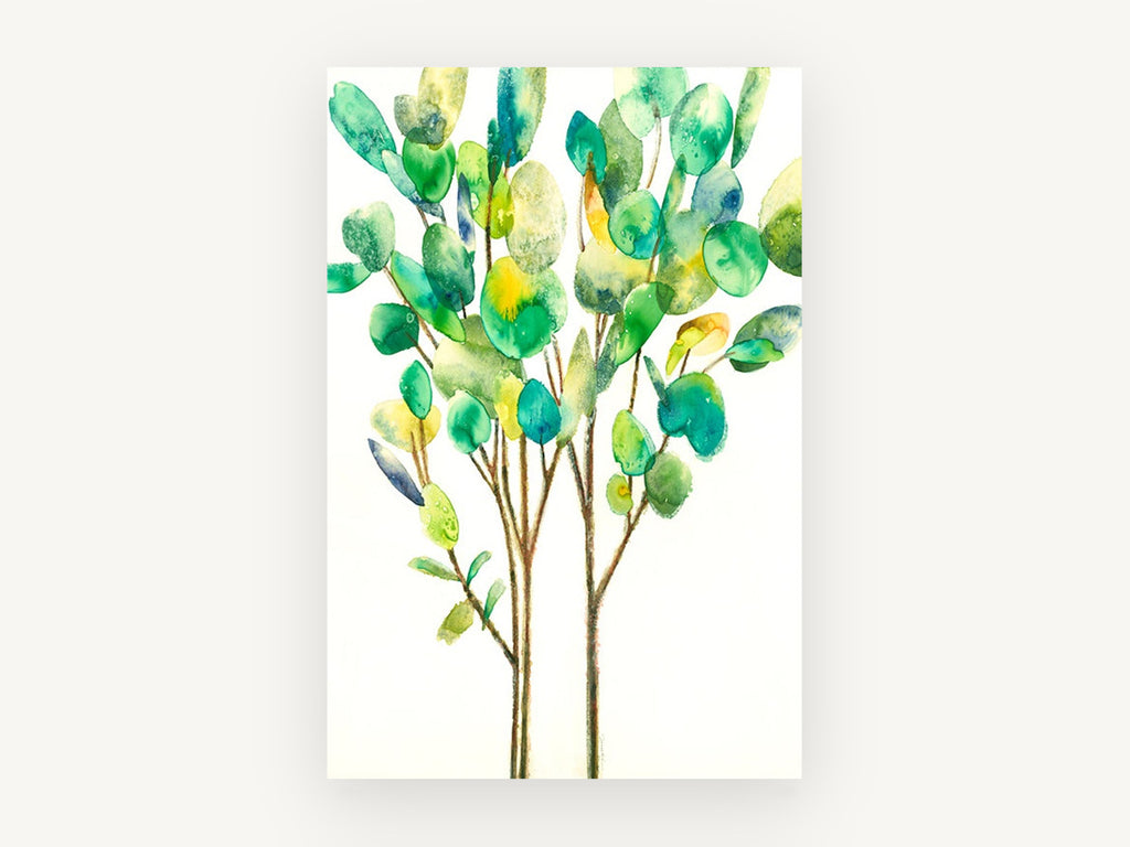 Leafy Green Saplings, floral canvas wall art print, front view
