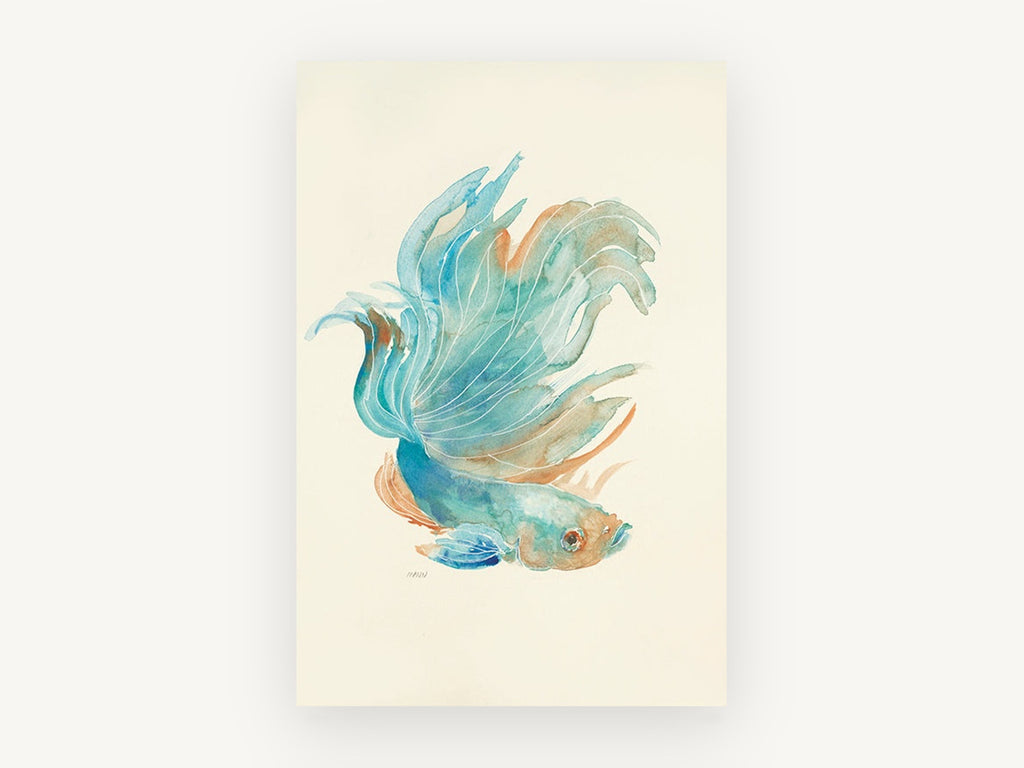 Teal Betta Drift, coastal canvas wall art print, front view