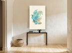 Teal Betta Drift coastal canvas print on the wall of a hallway