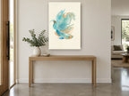 Teal Betta Drift coastal canvas print on the wall of a entry hall
