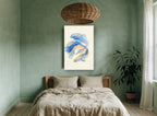 Blue Betta Swirl coastal canvas print on the wall of a bedroom