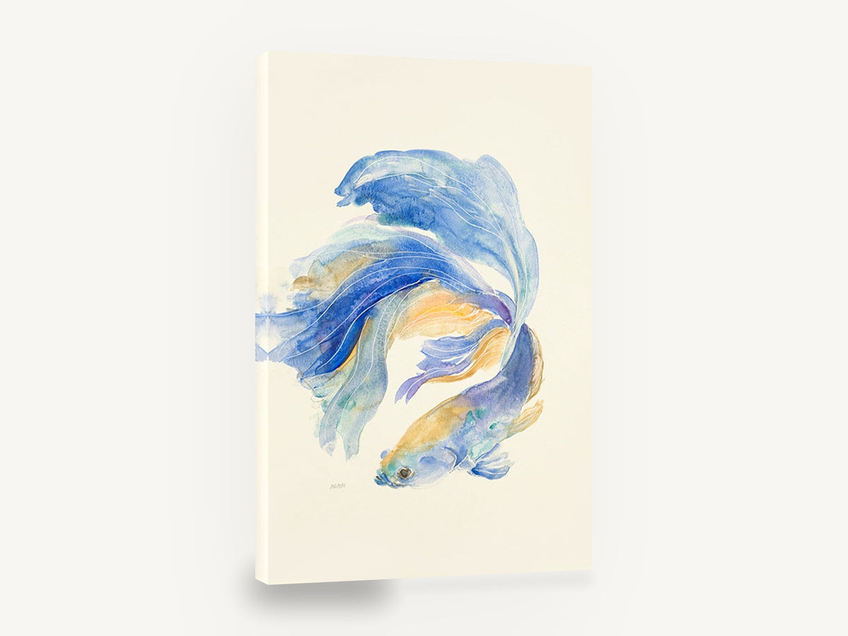 Blue Betta Swirl, blue betta fish watercolour, coastal canvas wall art print ready to hang