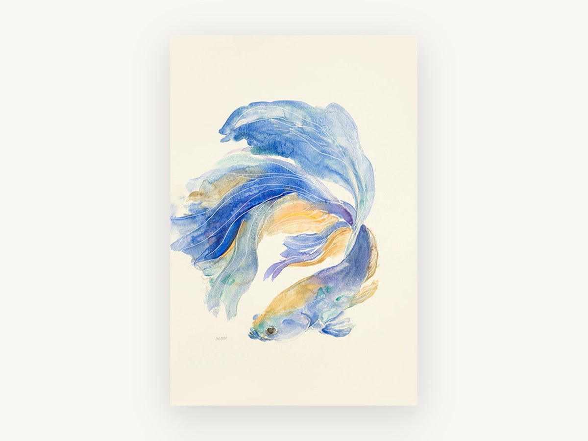Blue Betta Swirl, coastal canvas wall art print, front view