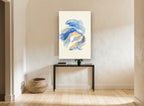 Blue Betta Swirl coastal canvas print on the wall of a hallway