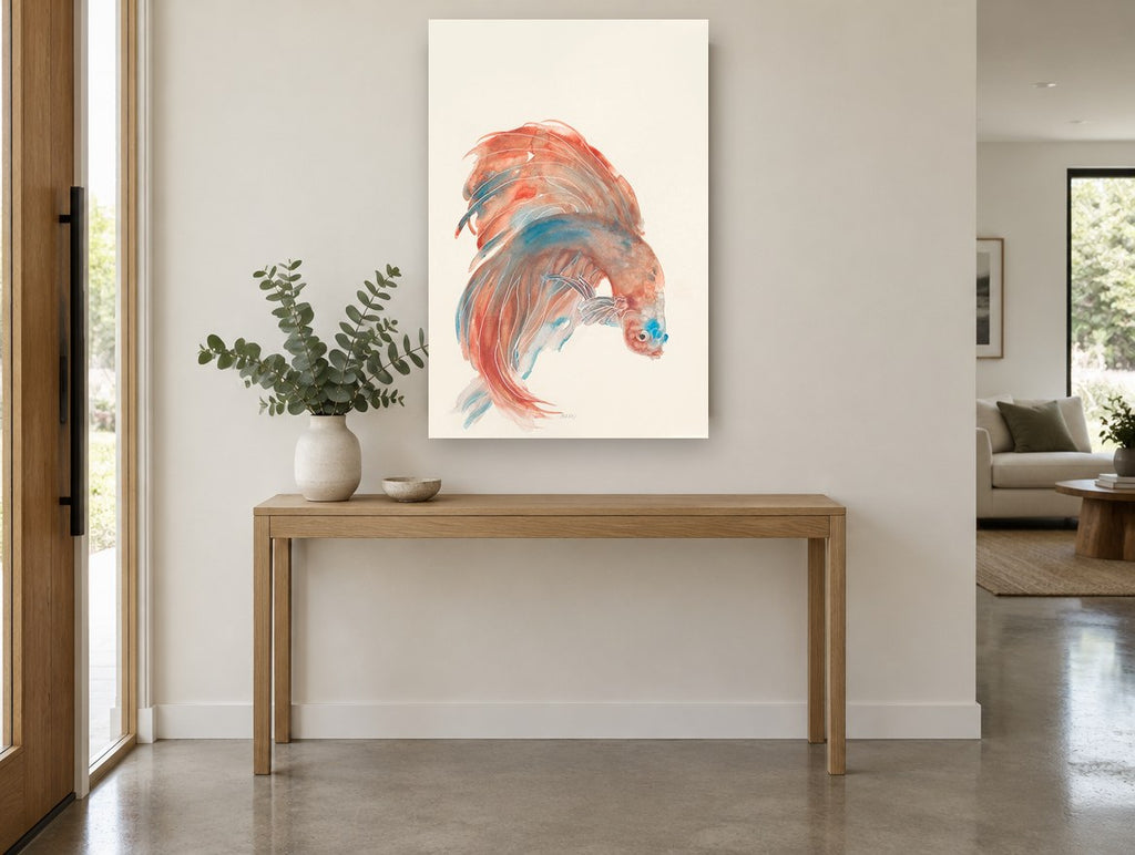 Coral Betta Study coastal canvas print on the wall of a entry hall