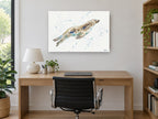 Gliding Seal Splash coastal canvas print on the wall of a study