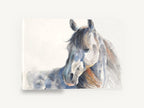 Grey Horse Turning Back, grey horse watercolour portrait, animal canvas wall art print ready to hang