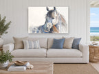 Grey Horse Turning Back animal canvas print on the wall of a beach house living room
