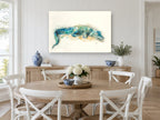 Resting Teal Alligator animal canvas print on the wall of a Hamptons dining room