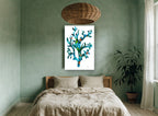 Turquoise Coral Branch coastal canvas print on the wall of a bedroom