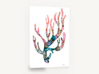 Blushing Coral Branch, pink and teal coral alcohol ink art, coastal canvas wall art print ready to hang