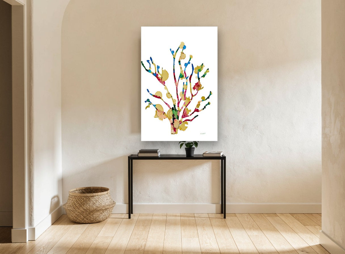 Ink Coral Branches coastal canvas print on the wall of a hallway