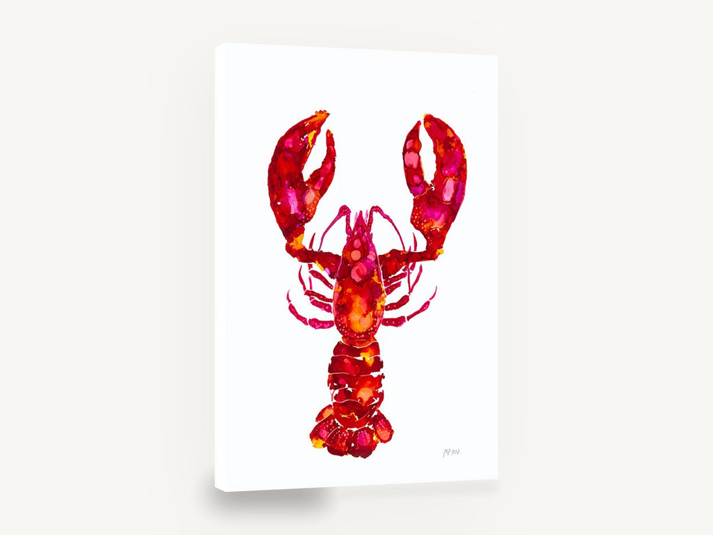 Crimson Lobster Study, red lobster watercolour, coastal canvas wall art print ready to hang