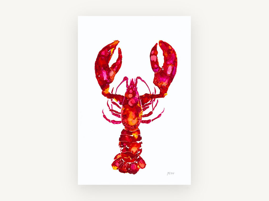Crimson Lobster Study, coastal canvas wall art print, front view