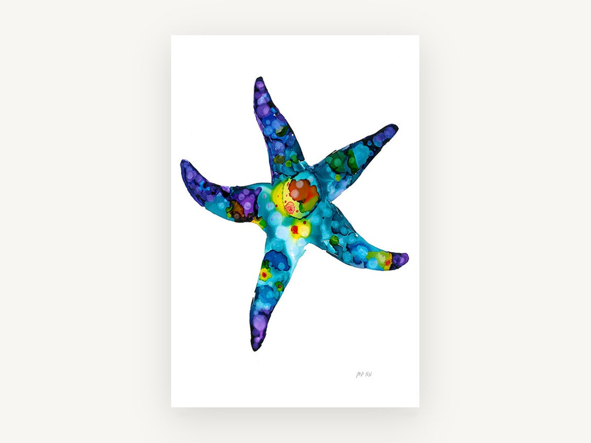 Jewel Tone Starfish, coastal canvas wall art print, front view