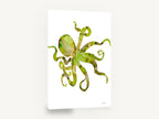 Lime Octopus Drift, green octopus watercolour marine art, coastal canvas wall art print ready to hang