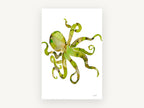 Lime Octopus Drift, coastal canvas wall art print, front view