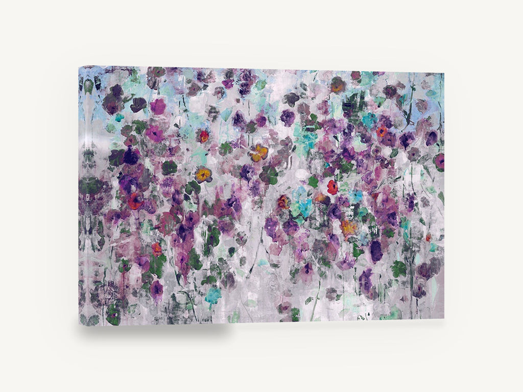 Violet Garden Drift, purple abstract floral garden painting, floral canvas wall art print ready to hang