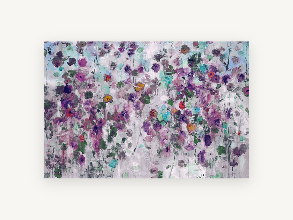 Violet Garden Drift, floral canvas wall art print, front view