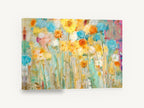 Sunlit Meadow Blooms, yellow blue abstract meadow flowers, floral canvas wall art print ready to hang