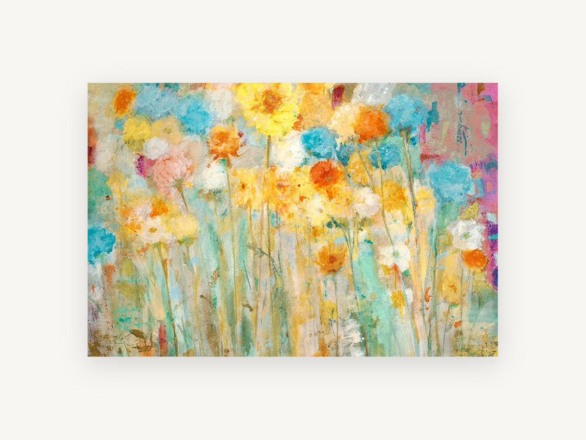 Sunlit Meadow Blooms, floral canvas wall art print, front view