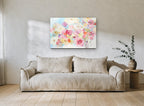 Soft Bloom Haze floral canvas print on the wall of a living room