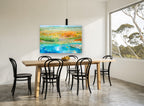 Poppy Meadow Pool landscape canvas print on the wall of a dining room