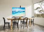 Turquoise Shore Break coastal canvas print on the wall of a dining room