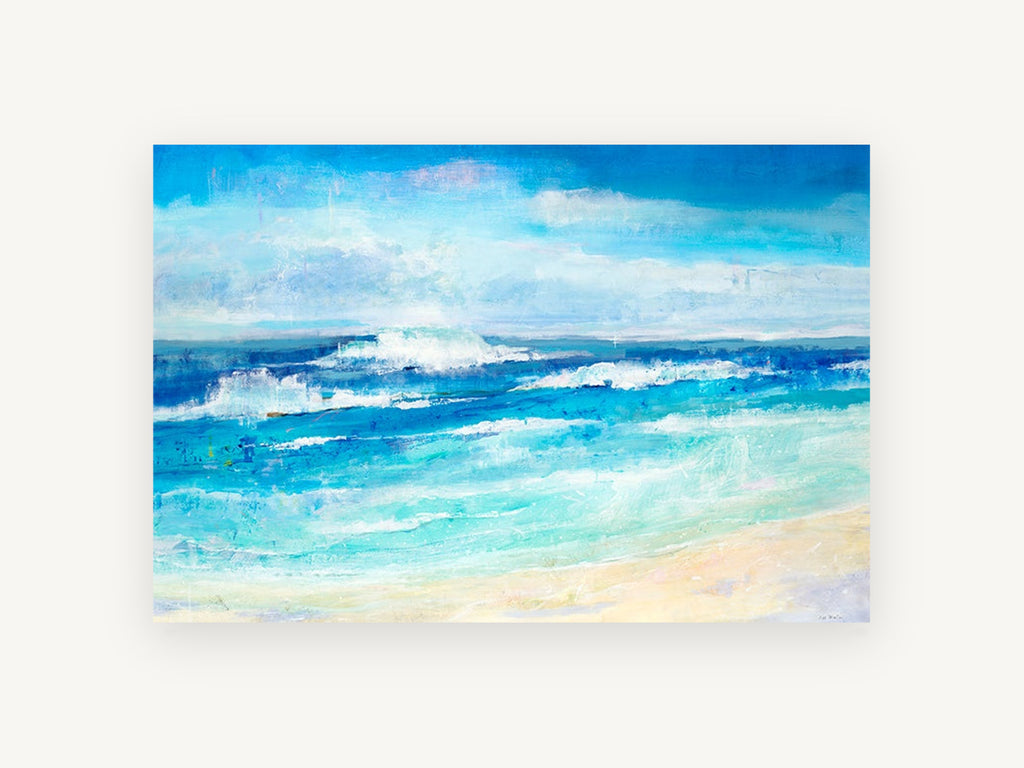 Turquoise Shore Break, coastal canvas wall art print, front view