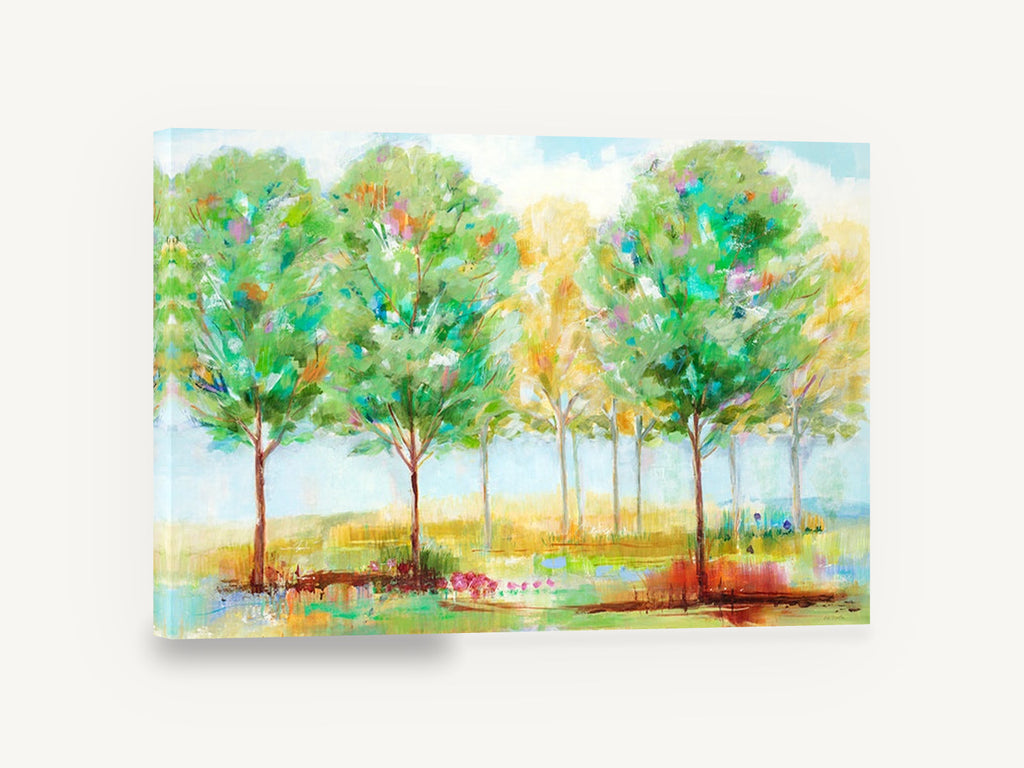 Spring Grove Light, bright spring trees painterly landscape, landscape canvas wall art print ready to hang
